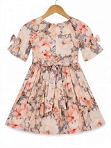 Peach Floral Print Girls Frock