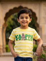 Boys Yellow Striped Graphic Cotton T-Shirt