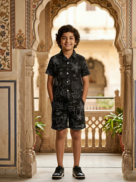 Boys' Midnight Bloom Black Printed Cotton Co-ord Set