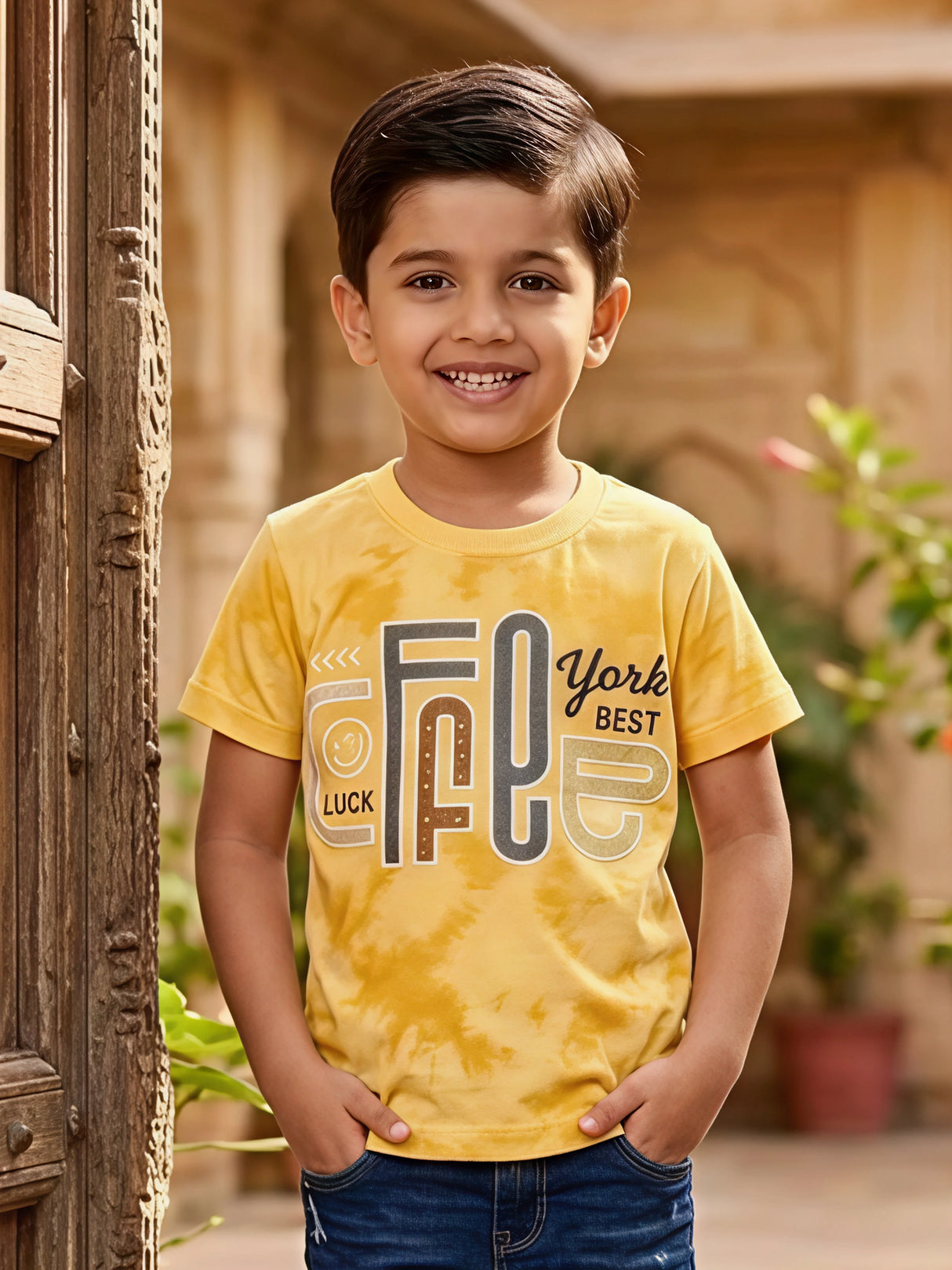 Boys Yellow Tie-Dye Graphic T-Shirt - York Best Free Print