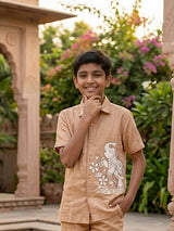 Boys Brown Blazo Elephant Print Cotton Co-ord Set.