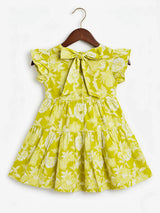 Girls Lime Green Floral Tiered Cotton Frock