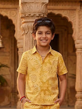 Boys Yellow Sun-Print Cotton Coordinate Set.