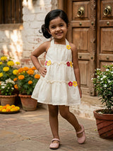 Little Girls' Sun-Kissed Yellow Floral Appliqué Cotton Frock