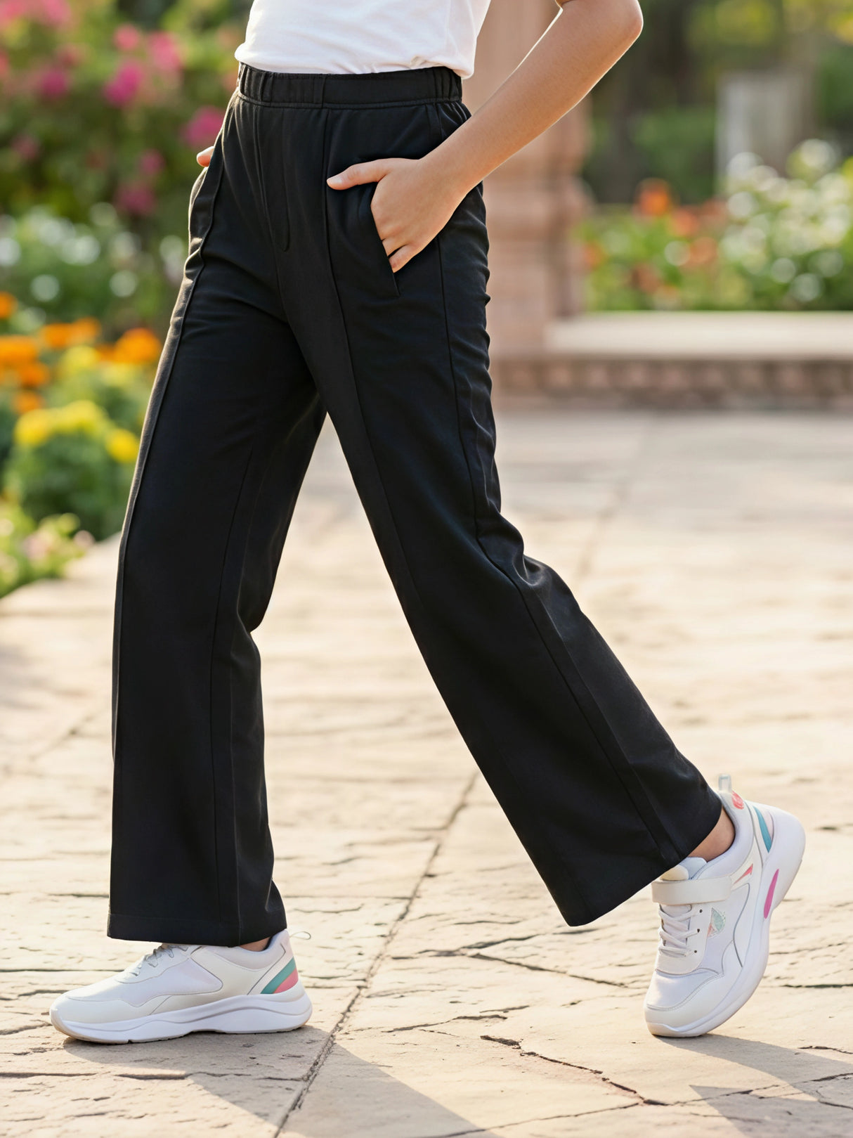 Girls' Stylish High-Waist Black Jeggings.