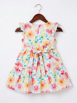 Girls Pink Floral Tiered Cotton Frock