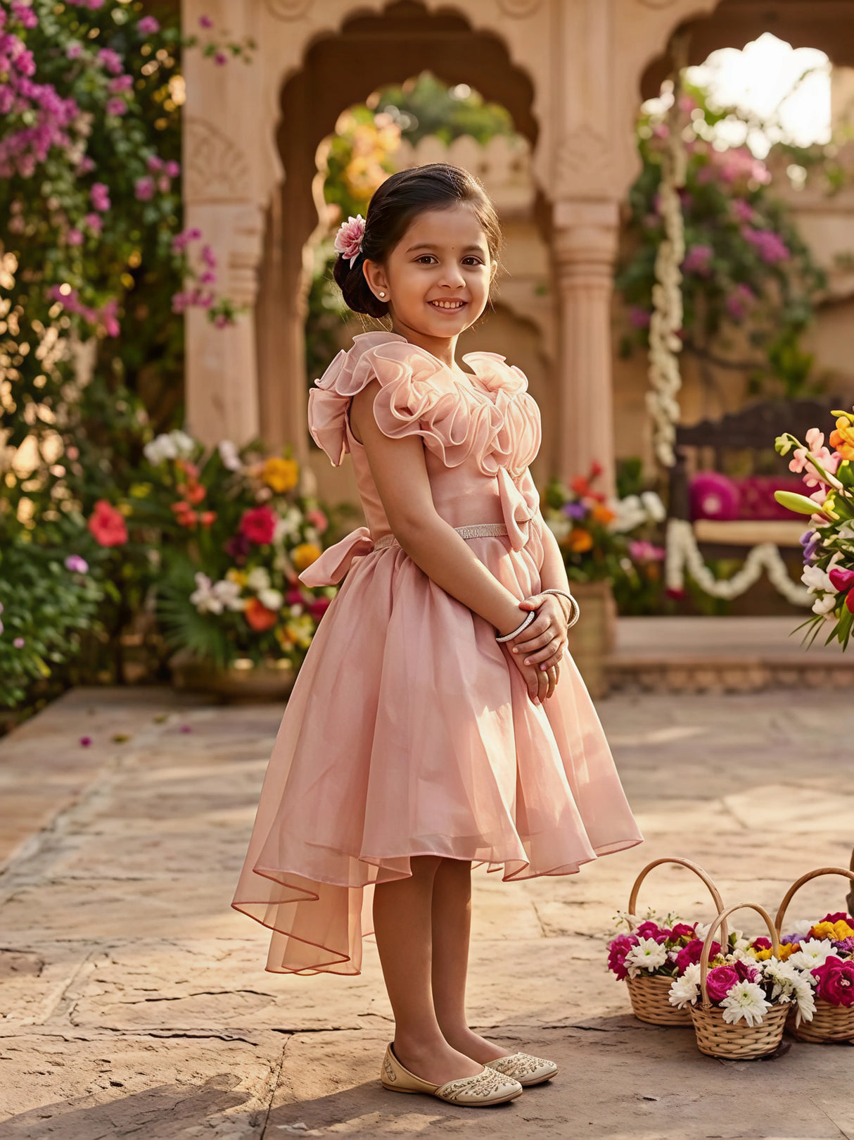 Elegant Brown Ruffle Party Frock for Girls