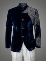 Boys Navy Blue Velvet Sherwani Set ()