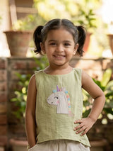Playful Unicorn Embroidered Cotton Co-ord Set
