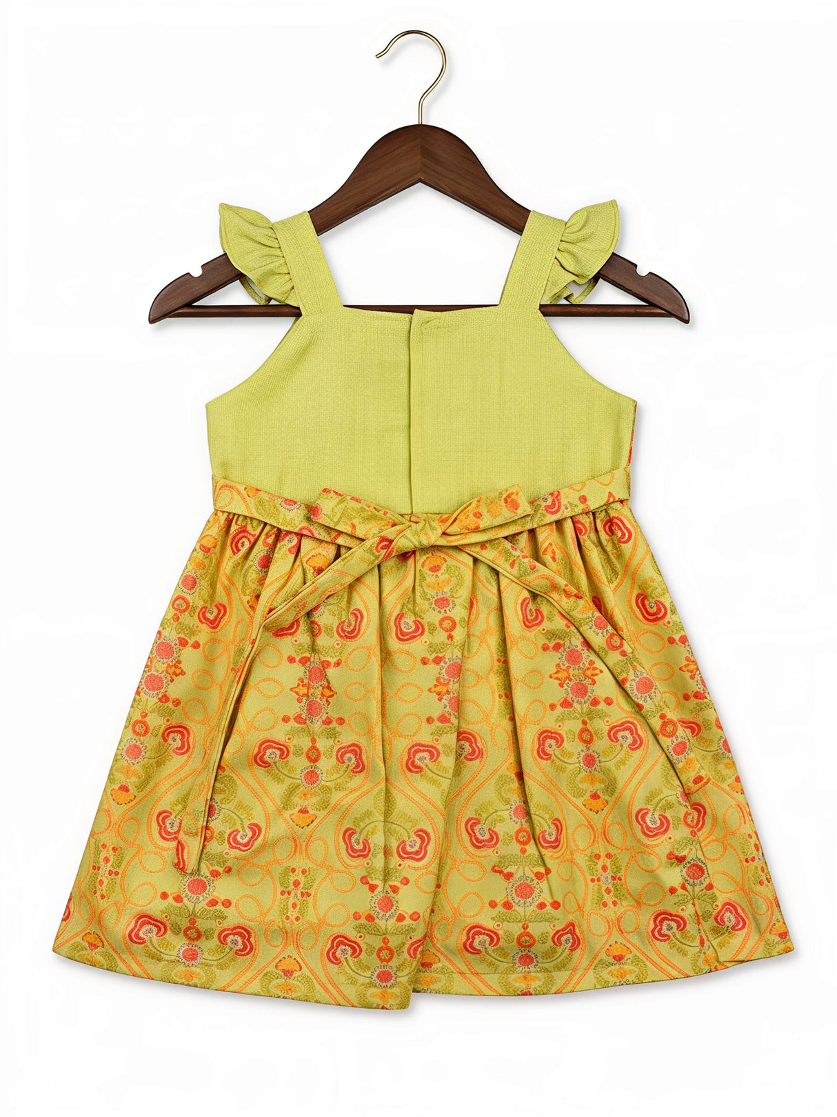 Girls Green Floral Print Frock