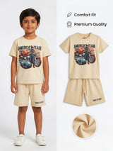 Boys Cream "America's Team" Printed T-Shirt & Shorts Co-ord Set