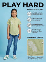 Girls Sage Green Embroidered Cotton Shirt