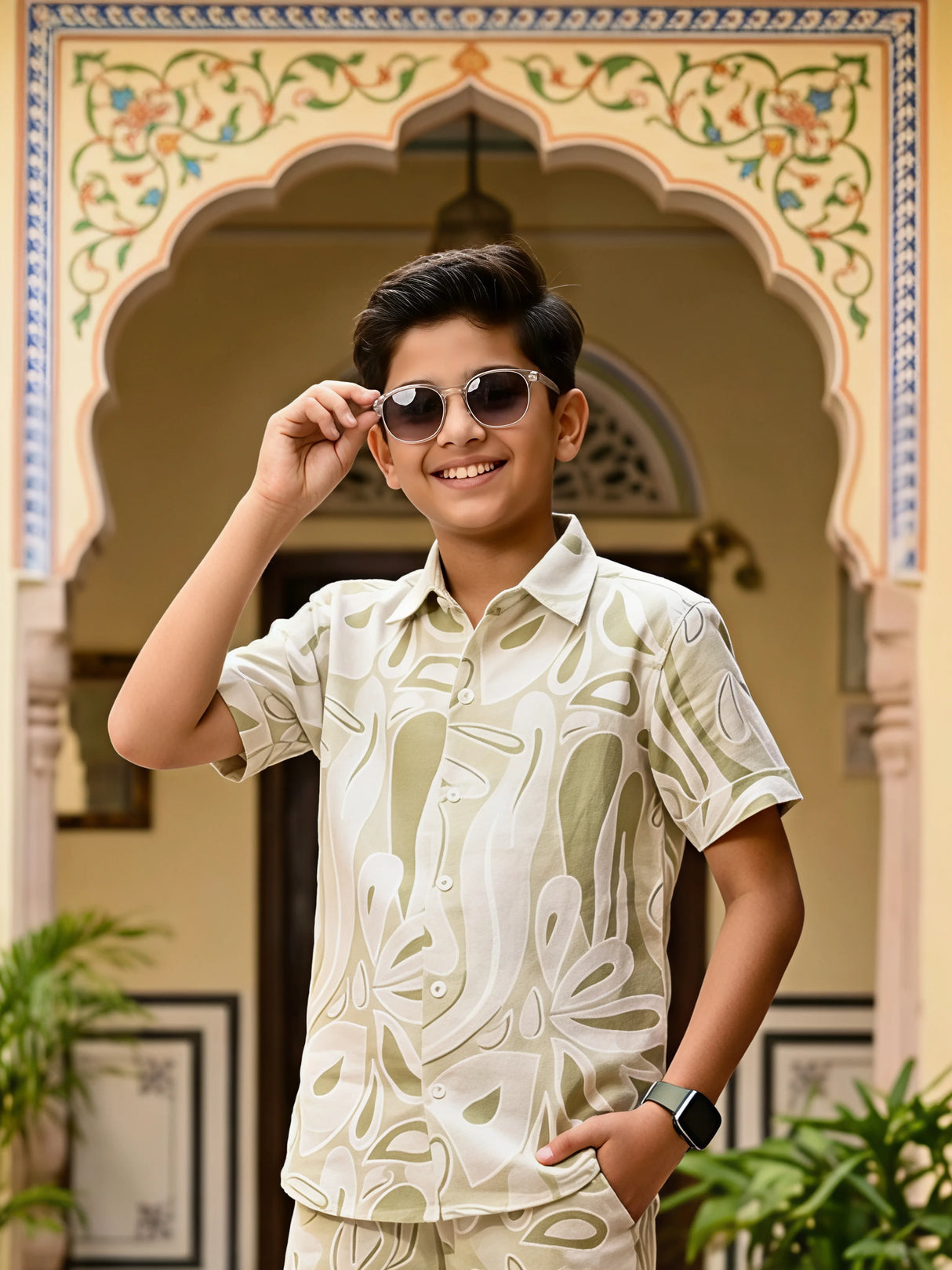 Boys Sage Green Abstract Print Coordinate Set