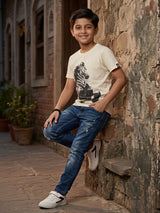 Boys Cream Unicorn Graphic T-Shirt