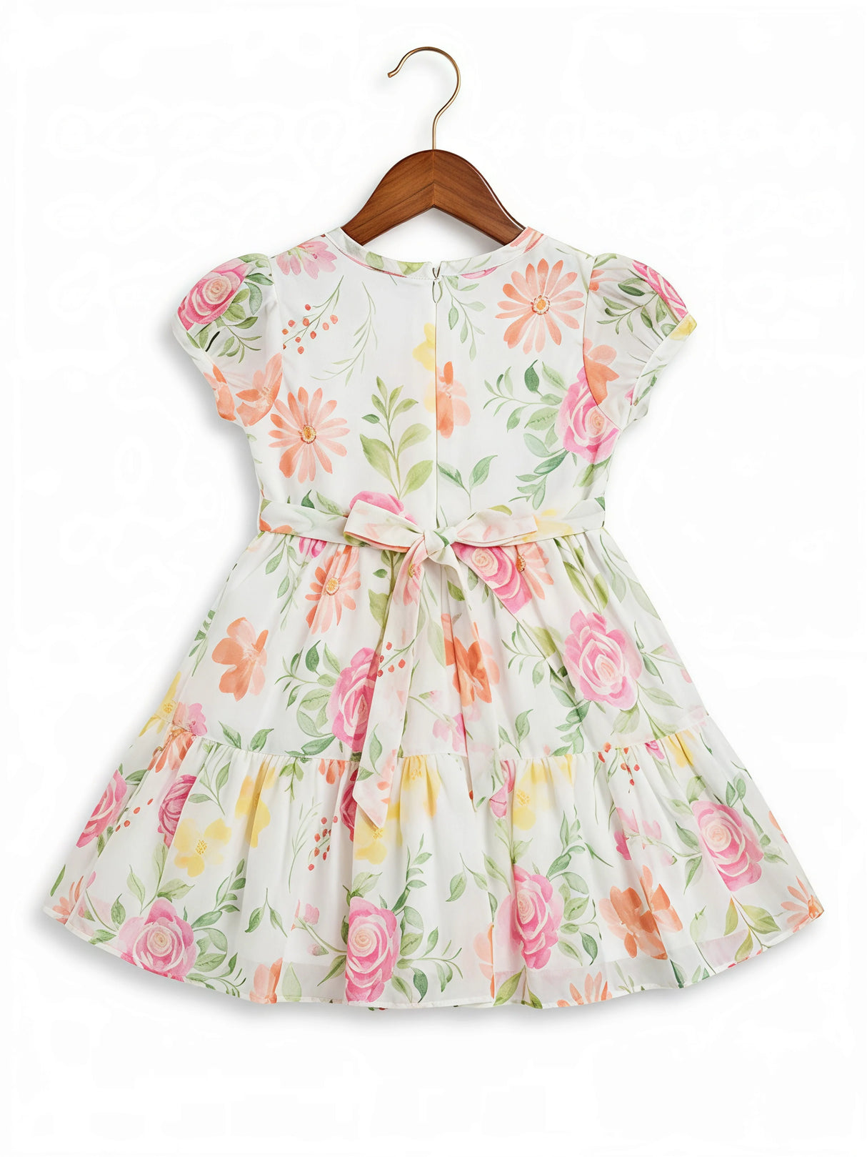 Girls Pink Floral Organza Frock