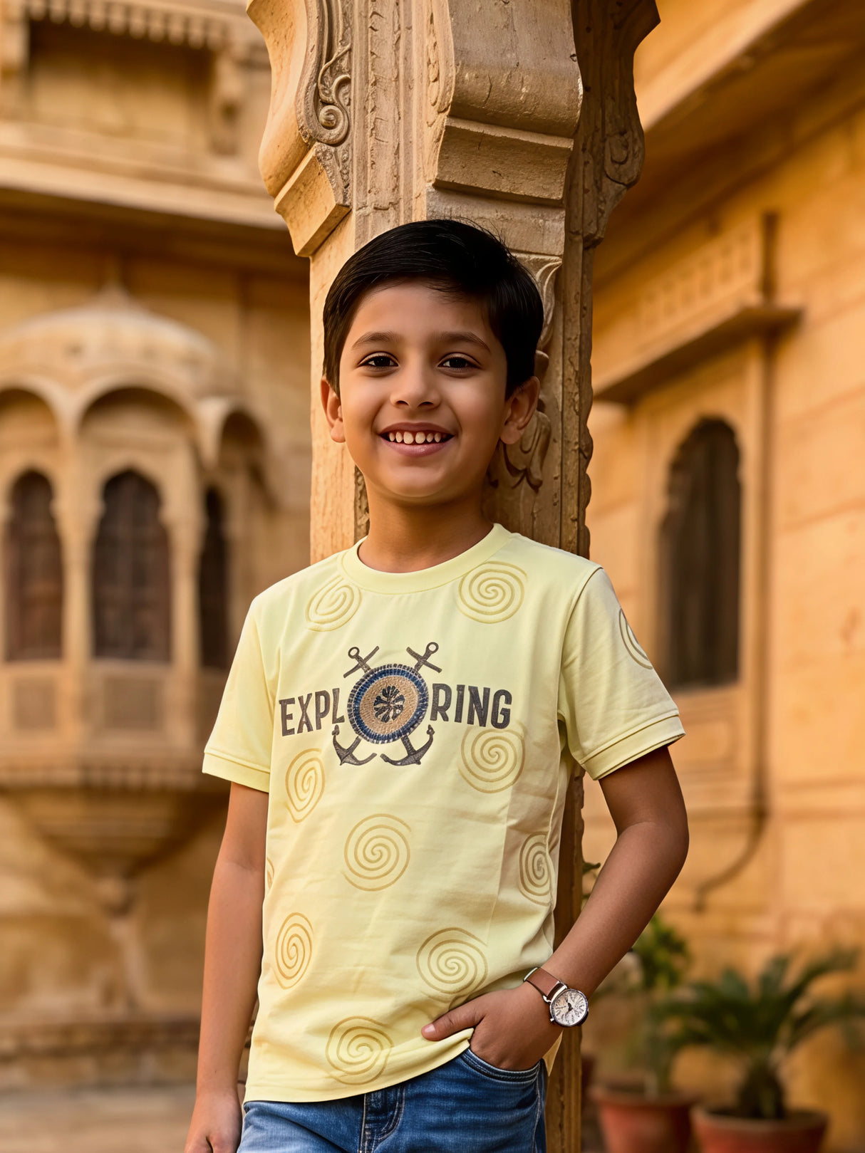 Boys Cream Graphic Exploring T-Shirt