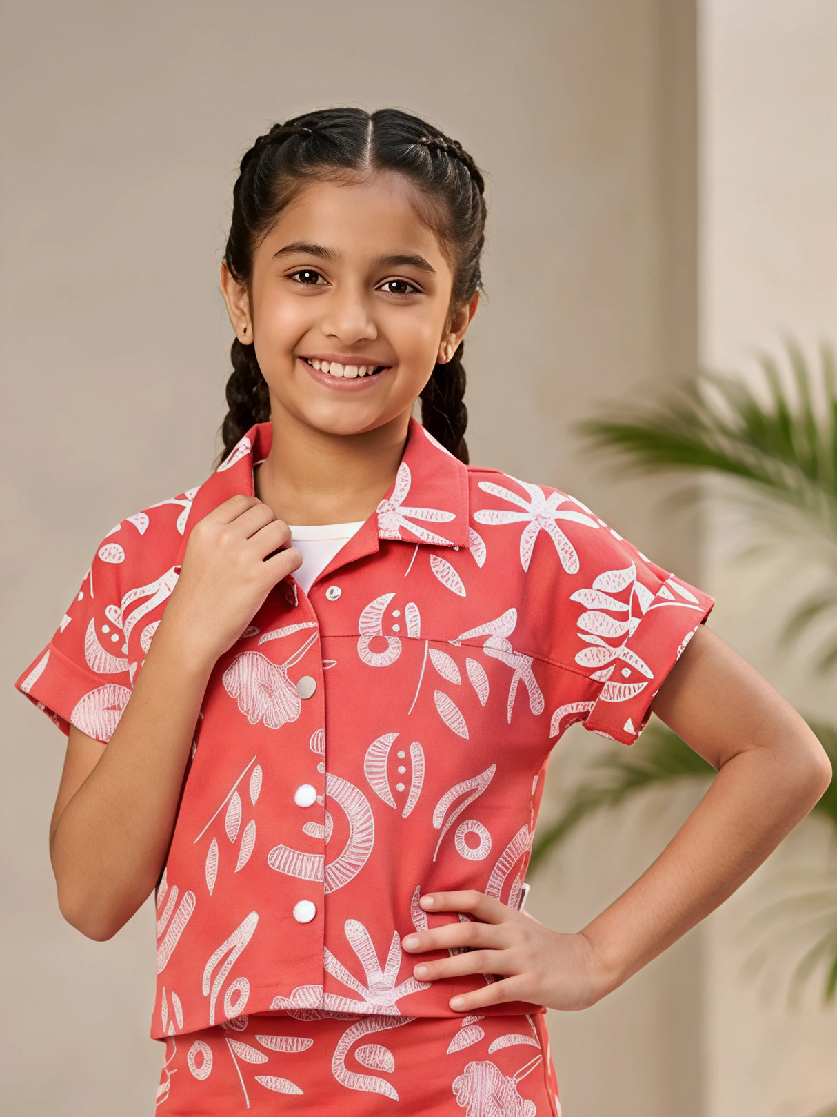 Girls Pink Floral Cotton Co-ord Set