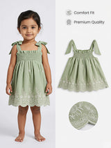 Sage Green Smocked Cotton Frock for Girls