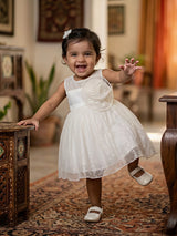 Elegant Cream Floral Appliqué Party Frock for Girls