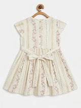 Elegant Cream Floral Bow Frock for Girls