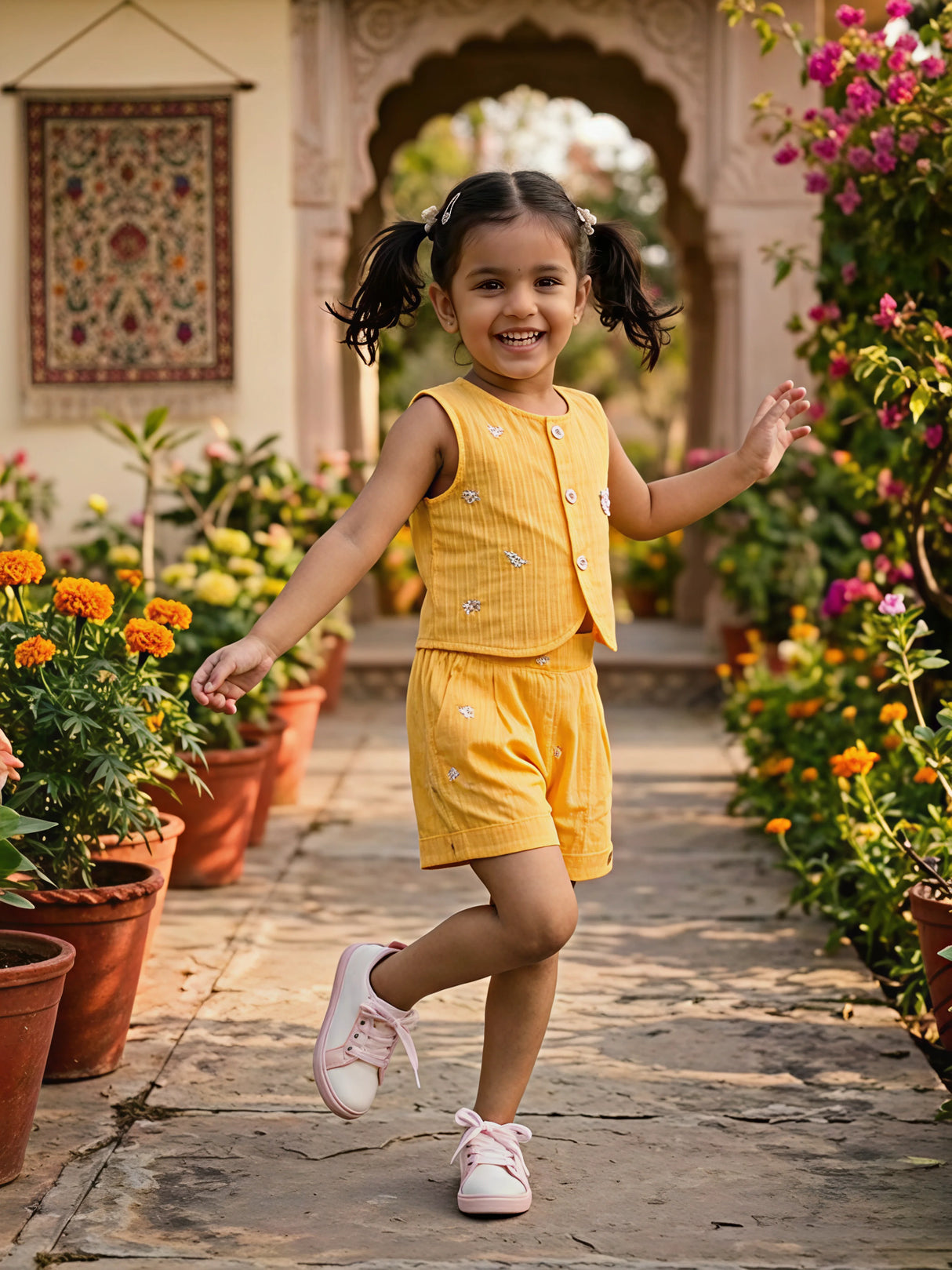 Vibrant Yellow Embroidered Cotton Co-ord Set