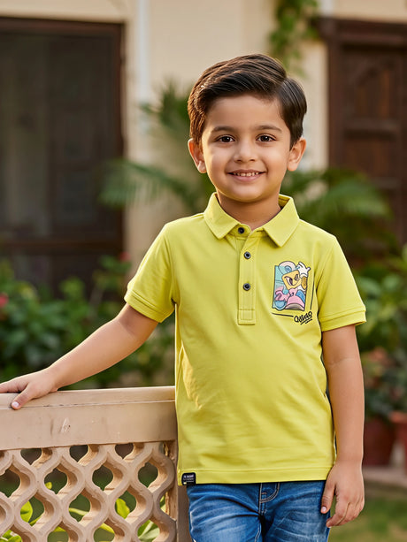 Boys Vibrant Lime Green Cotton Polo T-Shirt