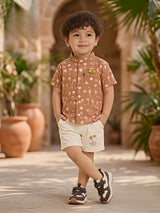 Boys' Tropical Palm Print Brown Coordinate Set