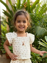 Elegant Floral Print Cream Cotton Co-ord Set