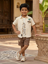 Boys Cream Palm Tree Graphic Shirt & Shorts Co-ord Set