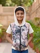 Boys' Green Urban Anime Graphic Sleeveless Hooded Jacket