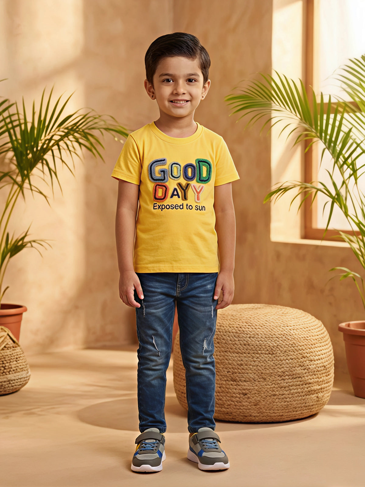 Boys Vibrant Yellow "Good Day" Graphic T-Shirt