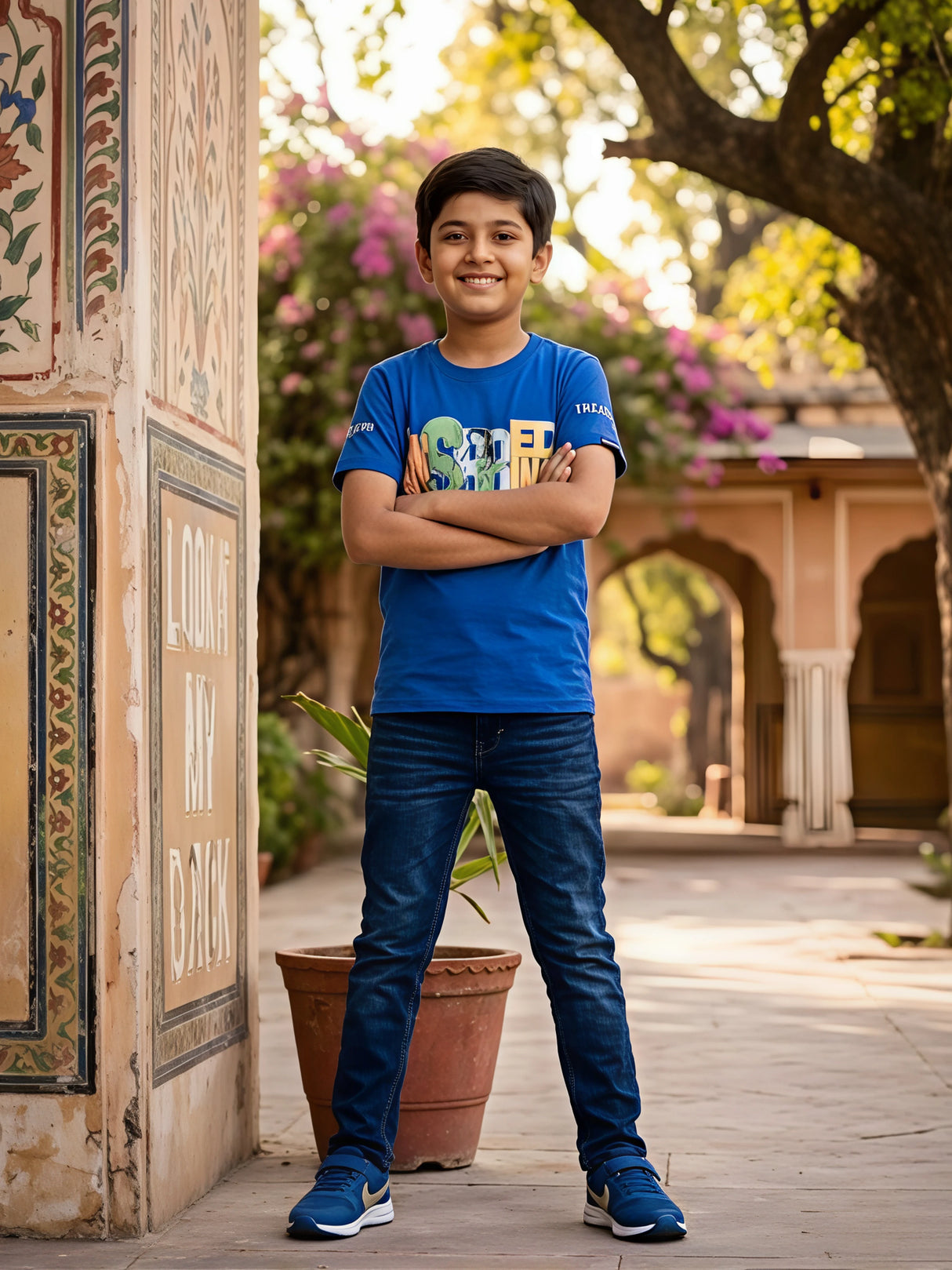 Boys Royal Blue "Inspiring" Graphic Print Cotton T-Shirt