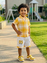Boys' Sunshine Yellow Plaid Shirt and Cargo Shorts Co-ord Set