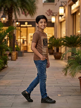 Boys Brown Graphic Print T-Shirt