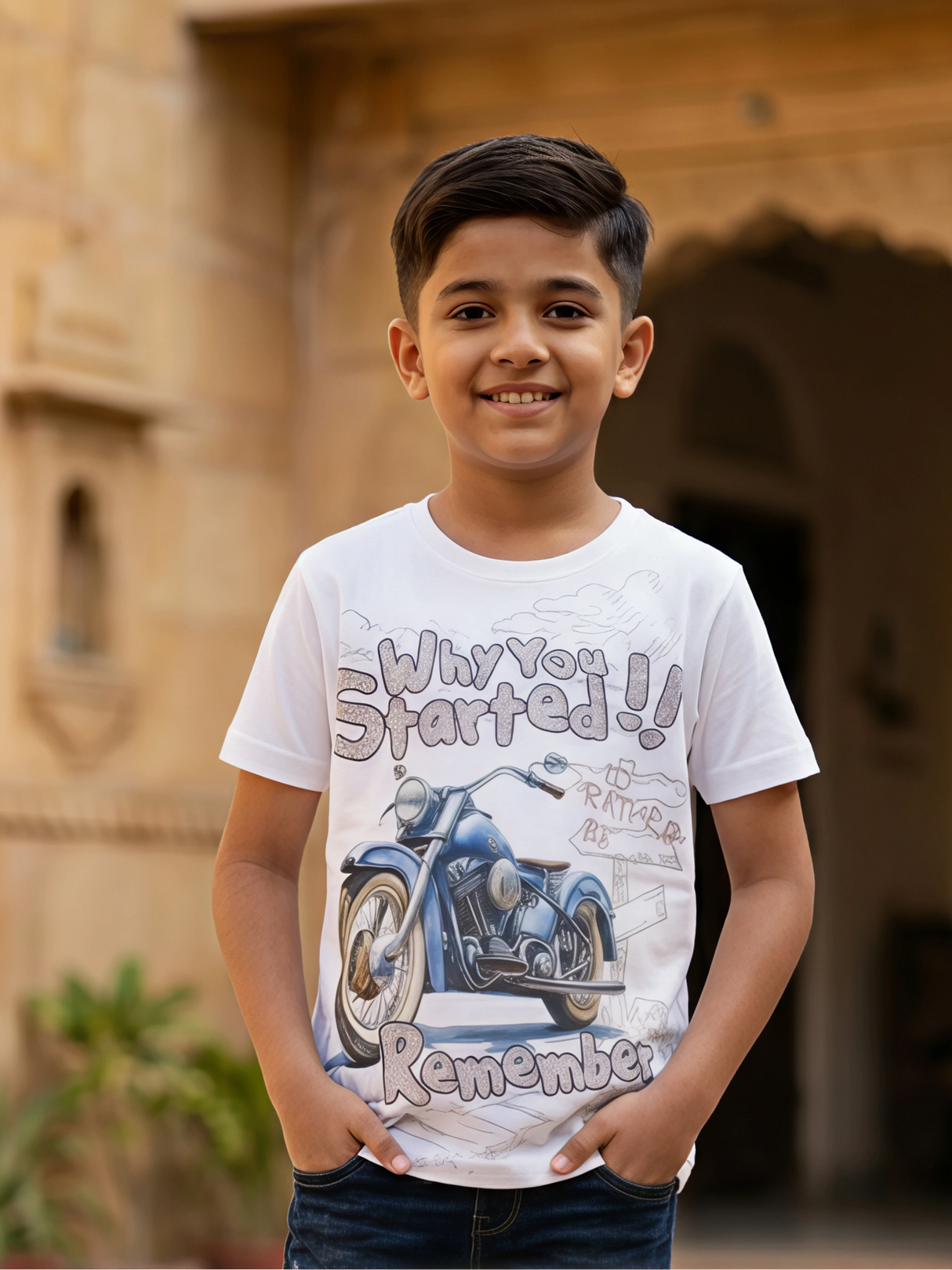 Boys' White "Remember Why You Started" Motorcycle Graphic T-Shirt