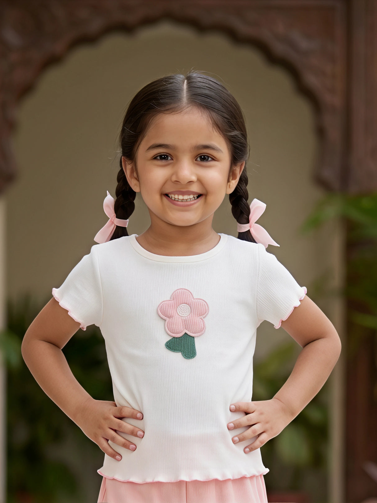 Girls' Peach Flower Cotton Coordinate Set