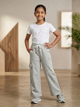 Girls' Dark Grey Wide-Leg Cargo Trackpants