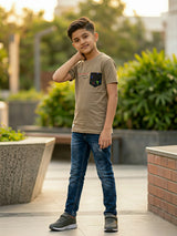Boys Olive Green Graphic Pocket T-Shirt