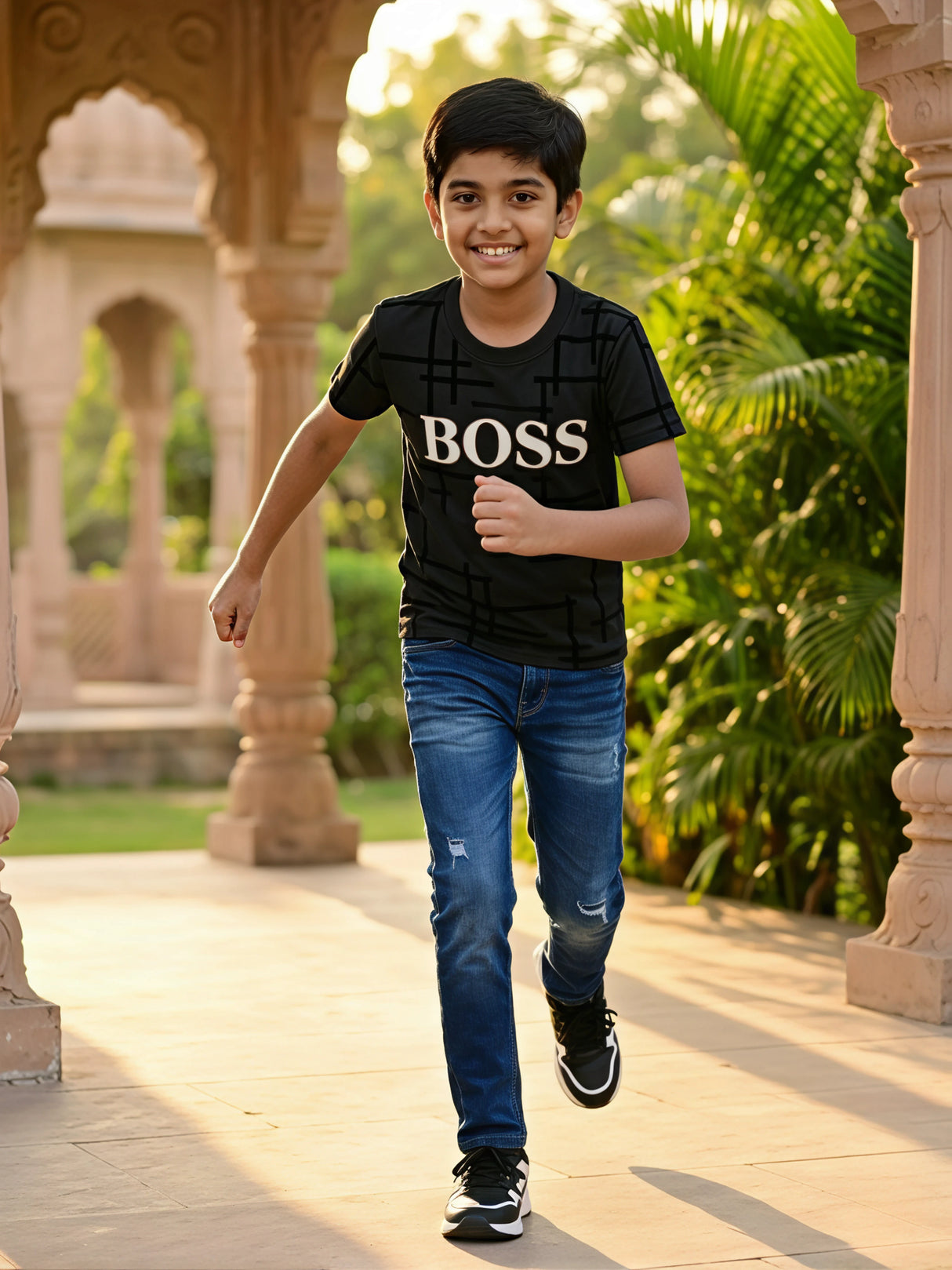 Boys Dark Gray Graphic Print T-Shirt