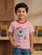 Boys Red Striped Astronaut Graphic T-Shirt