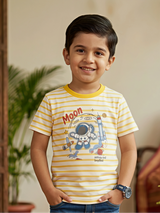 Boys Yellow Striped Astronaut Moon Graphic T-Shirt