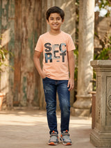 Boys Peach "SECRET" Camo Graphic T-Shirt