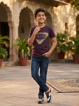 Boys' Maroon Graphic Print Cotton T-Shirt