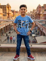 Boys' Sky Blue "SECRET" Graphic Cotton T-Shirt