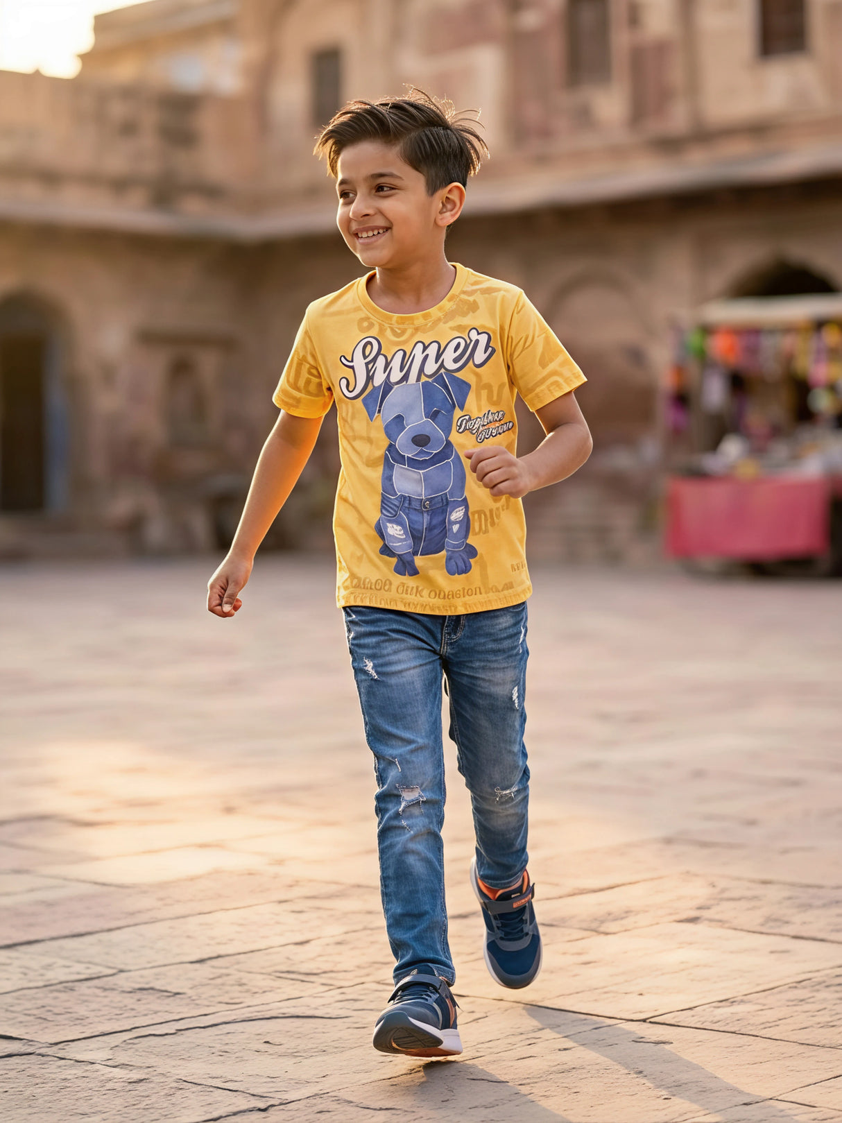 Boys Yellow Graphic Print Cotton T-Shirt