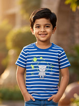 Boys Blue Striped Space Explorer Graphic T-Shirt
