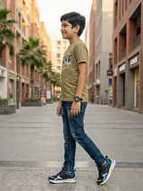 Boys Olive Green Graphic Print Cotton T-Shirt