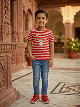 Boys Red Striped Astronaut Bear Graphic T-Shirt