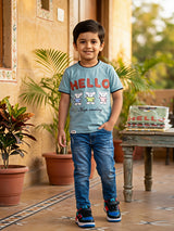 Boys Blue "HELLO" Graphic Print Cotton T-Shirt