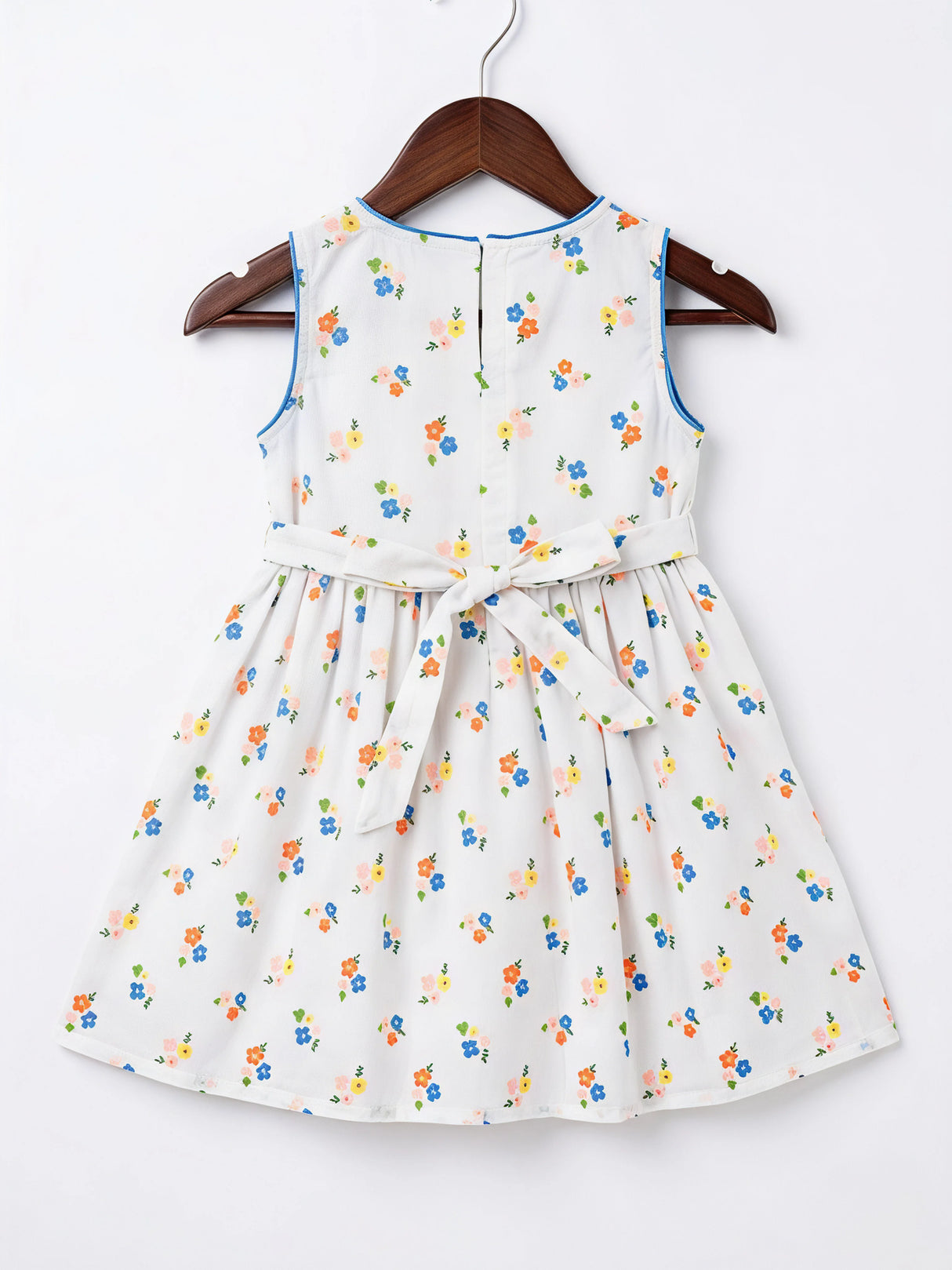 Girls Blue Floral Print Cotton Frock